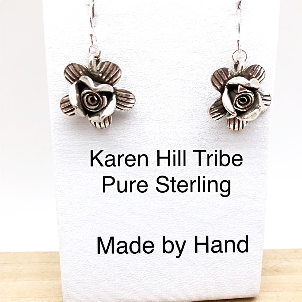 Karen Hill Tribe Hand Crafted Sterling 3D Rose Dangle Earrings, So Awesome!